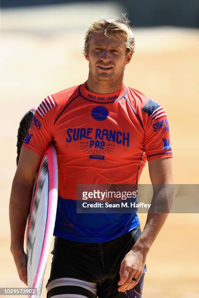 Kolohe Andino looks on during the qualifying round of the World Surf League Surf Ranch Pro on September 8, 2018 in Lemoore, California.
