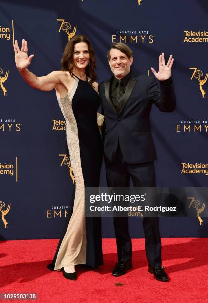 Actress Terry Farrell and director Adam Nimoy attend the 2018 Creative Arts Emmy Awards at Microsoft Theater on September 8, 2018 in Los Angeles,...
