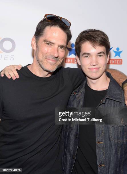 Thomas Gibson and Travis Carter Gibson attend the 6th Annual Ed Asner and Friends Poker Tournament Celebrity Night at Playa Studios on September 8,...