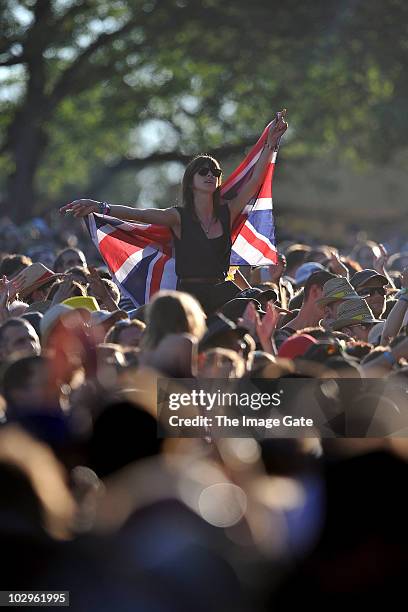 Festivalgoer enjoys the Gurten Festival on July 18, 2010 in Bern, Switzerland.