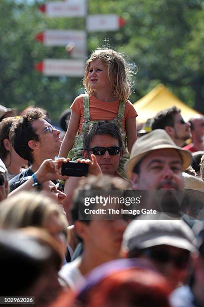 Young festivalgoer enjoys the Gurten Festival on July 18, 2010 in Bern, Switzerland.