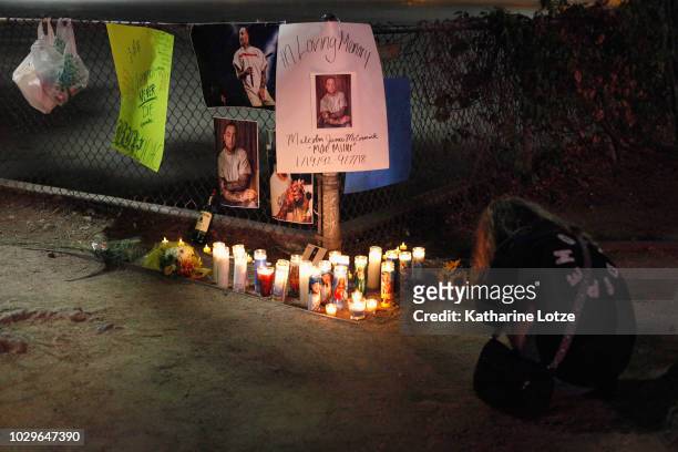 Fans gather at makeshift memorial for late rapper Mac Miller at the corner of Fairfax and Melrose Avenues on September 8, 2018 in Los Angeles,...