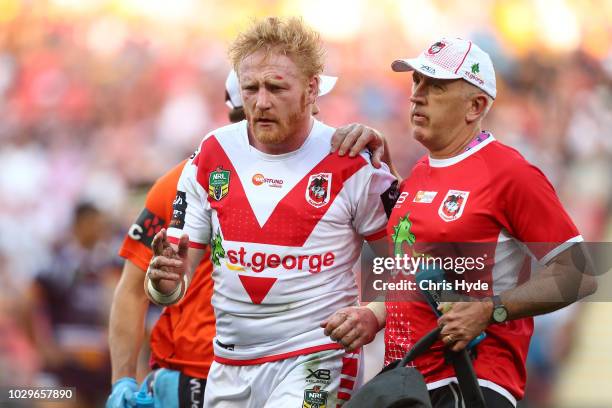 James Graham of the Dragons leaves the field during the NRL Elimination Final match between the Brisbane Broncos and the St George Illawarra Dragons...