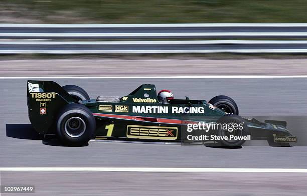 Mario Andretti drives the Martini Racing Team Lotus 80 Ford Cosworth DFV during the Spanish Grand Prix on 29 April 1979 at the Circuito del Jarama...