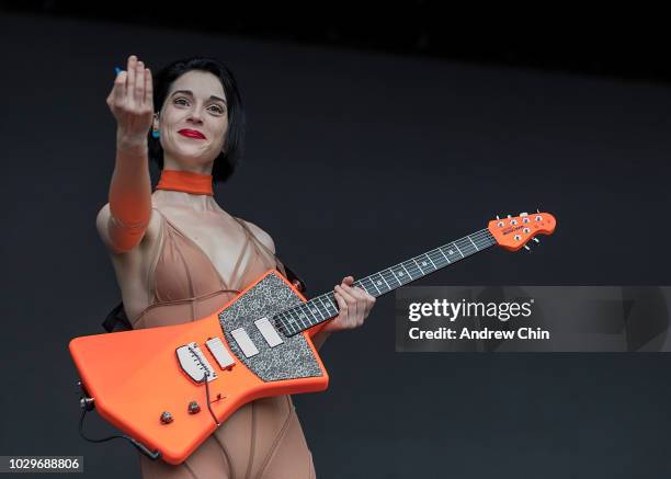 St. Vincent performs on stage during Day 2 of SKOOKUM Festival at Stanley Park on September 8, 2018 in Vancouver, Canada.