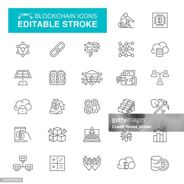 blockchain editable stroke icons - blockchain crypto stock illustrations