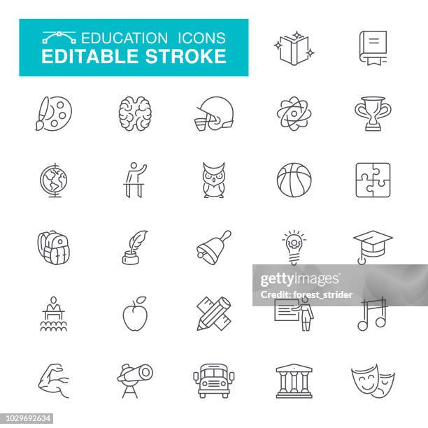 ilustrações de stock, clip art, desenhos animados e ícones de school education editable stroke icons - recreational pursuit