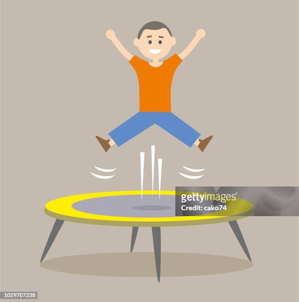 jumping on the trampoline - trampoline jump stock illustrations