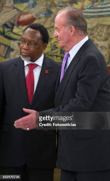 King Juan Carlos I of Spain receives the Vice-President of the Republic of South Africa Kgalema Petrus Motlanthe at Zarzuela Palace on July 19, 2010...