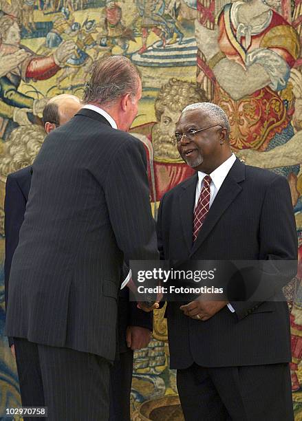 King Juan Carlos I of Spain receives the Prime Minister of the Federal Democratic Republic of Ethiopia Meles Zenawi at Zarzuela Palace on July 19,...