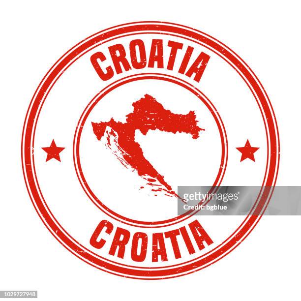 stockillustraties, clipart, cartoons en iconen met kroatië - rode grunge rubber stempel met naam en kaart - croatia