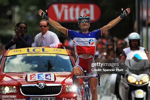 Bbox rider Thomas Voeckler, the National Champion of France, wins stage 15 of the Tour de France on July 19, 2010 in Bagnères-de-Luchon, France....