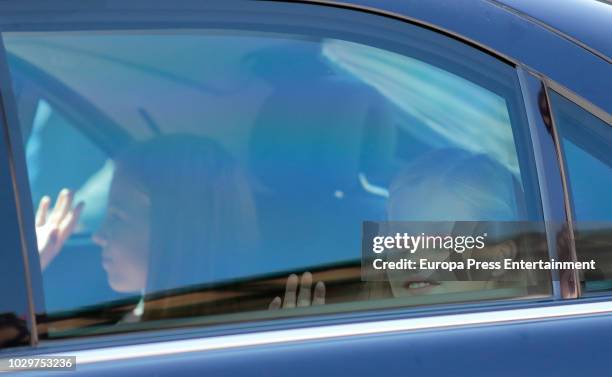 Princess Leonor of Spain and Princess Sofia of Spain attend the Centenary of the Catholic Coronation of the Virgin of Covadonga at Santa Cueva de...