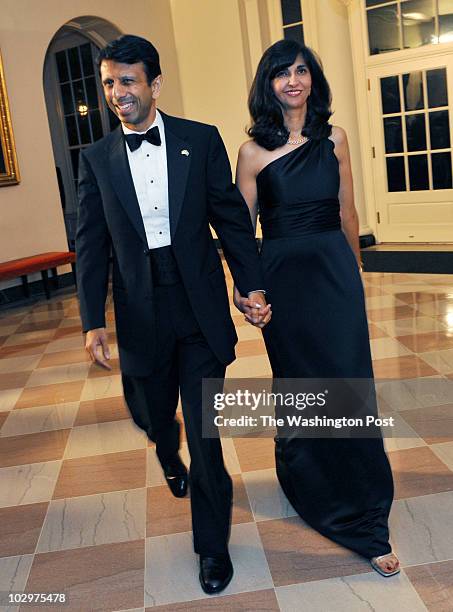 Guests arrive for President Obama, holding a State Dinner for Prime Minister Manmohan Singh, in the White House. Pictured, Governor of Louisiana...