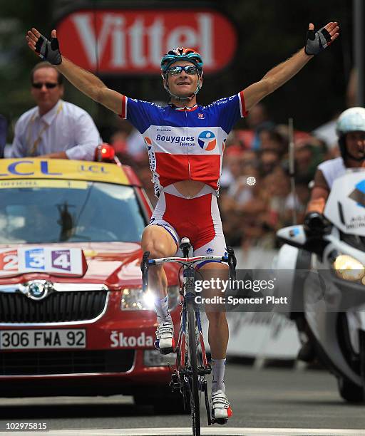 Bbox rider Thomas Voeckler, the National Champion of France, wins stage 15 of the Tour de France on July 19, 2010 in Bagnères-de-Luchon, France....