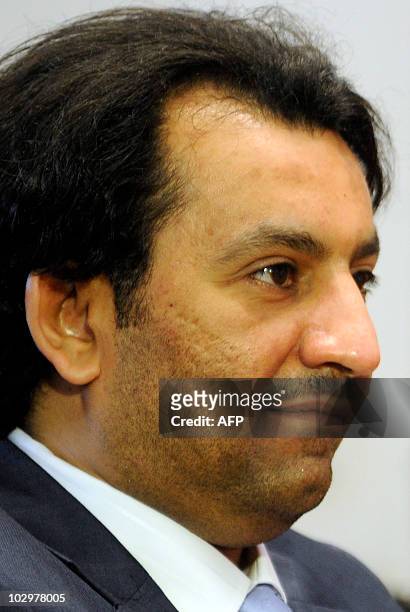 Sheikh Abdallah Ben Nasser Al-Thani, a member of the Qatari ruling family sits during an interview with unseen President of Andalucia, Jose Antonio...