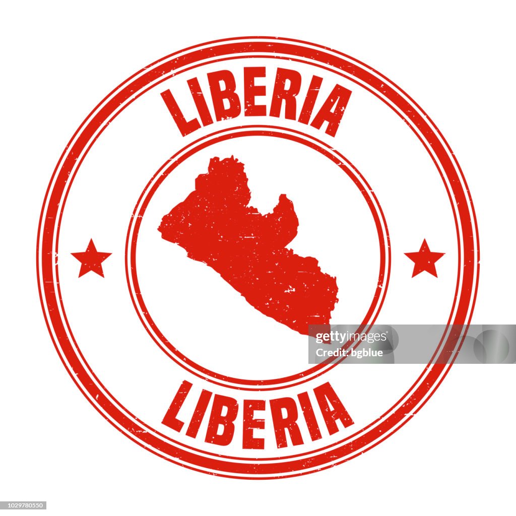 Liberia - Red grunge rubber stamp with name and map