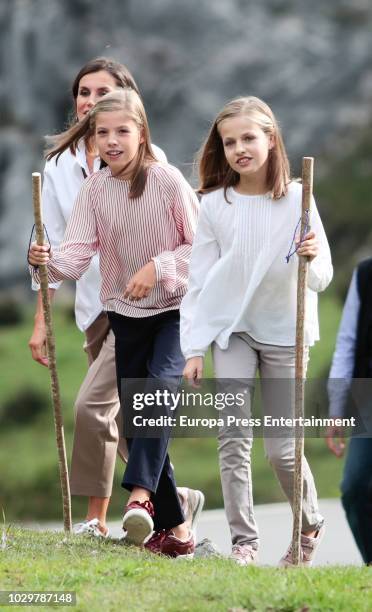 Queen Letizia of Spain, Princess Leonor of Spain and Princess Sofia of Spain attend the Centenary of the creation of the National Park of Covadonga's...