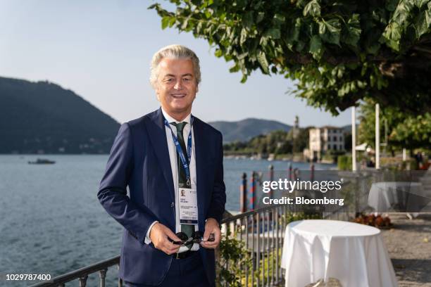 Geert Wilders, leader of the Dutch Freedom Party , poses for a photograph following a Bloomberg Television interview at the Ambrosetti Forum in...