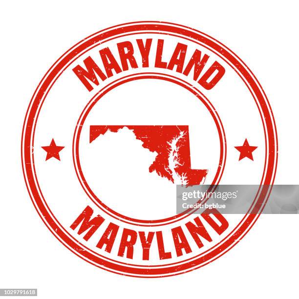 maryland - rote grunge-stempel mit namen und karte - annapolis stock-grafiken, -clipart, -cartoons und -symbole