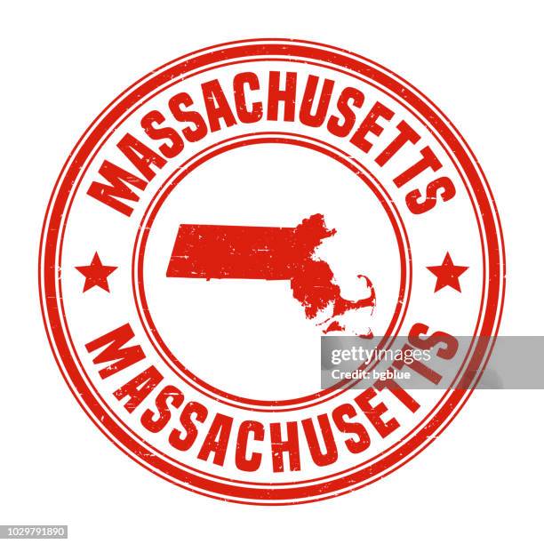 massachusetts - red grunge rubber stamp with name and map - massachusetts outline stock illustrations