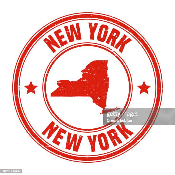 new york - red grunge rubber stamp with name and map - new york state seal stock illustrations