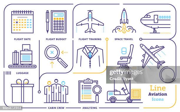 aviation line icon set - cockpit stock illustrations