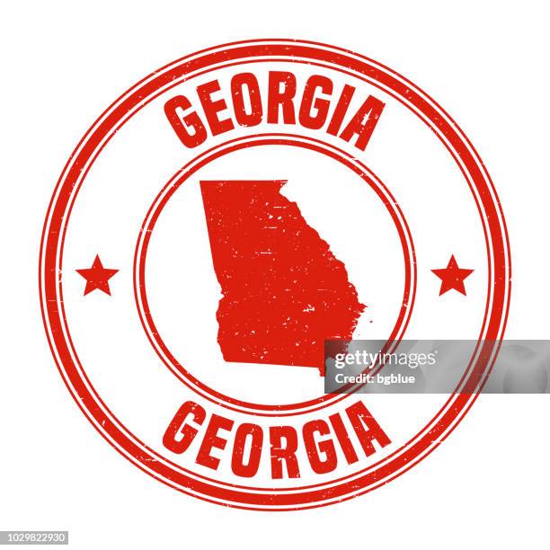 ilustrações de stock, clip art, desenhos animados e ícones de georgia - red grunge rubber stamp with name and map - us state border