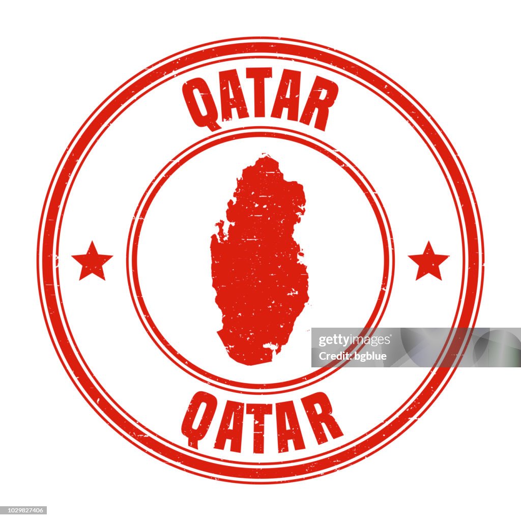 卡塔爾-紅色垃圾橡皮圖章與名稱和地圖