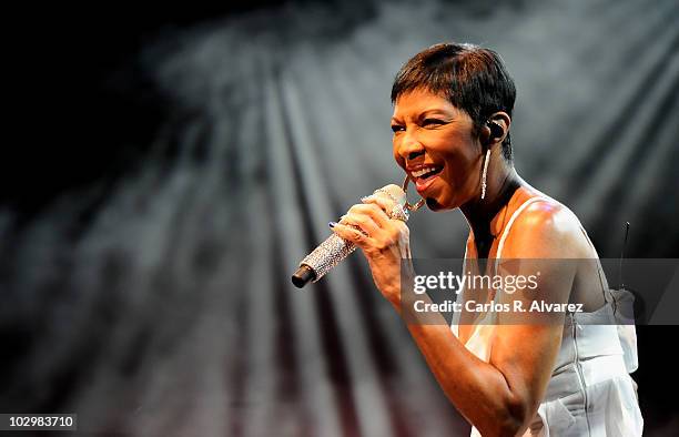 American singer Natalie Cole performs in concert during "Veranos de la Villa" music festival at Puerta del Angel stage on July 19, 2010 in Madrid,...