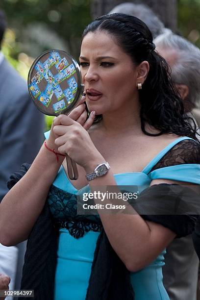 Actress Arleth Teran during the recording of the main characters' wedding in the soap opera Zacatillo, Un Lugar En Tu Corazon on July 19, 2010 in...