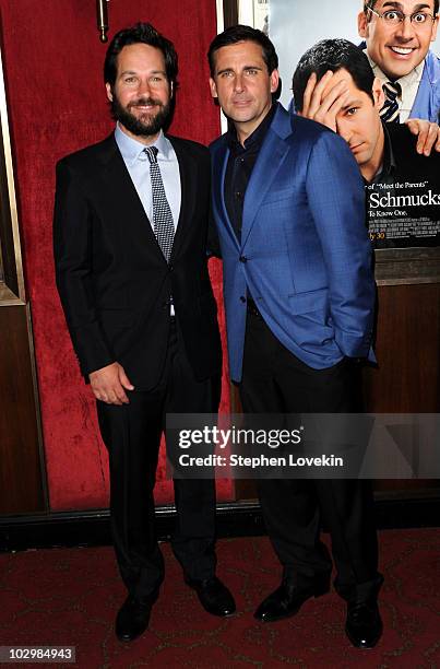 Actors Paul Rudd and Steve Carell attend the "Dinner For Schmucks" premiere at the Ziegfeld Theatre on July 19, 2010 in New York City.