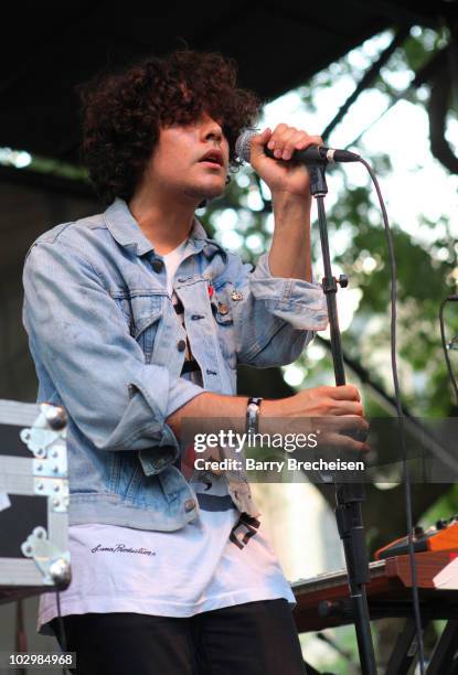 Singer Alan Palomo of Neon Indian performs during the 2010 Pitchfork Music Festival at Union Park on July 18, 2010 in Chicago, Illinois.