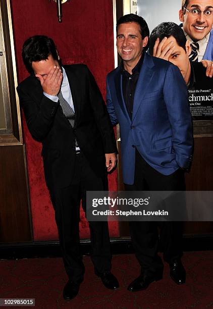 Actors Paul Rudd and Steve Carell attend the "Dinner For Schmucks" premiere at the Ziegfeld Theatre on July 19, 2010 in New York City.