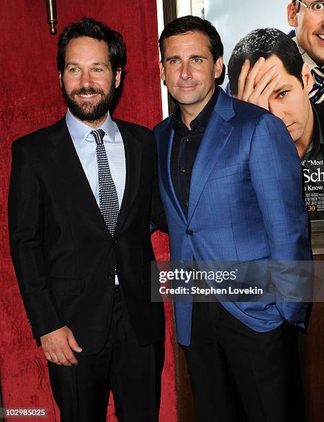Actors Paul Rudd and Steve Carell attend the "Dinner For Schmucks" premiere at the Ziegfeld Theatre on July 19, 2010 in New York City.