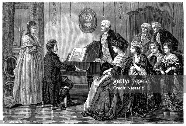 illustrations, cliparts, dessins animés et icônes de jeune beethoven jouant avant de mozart - mozart