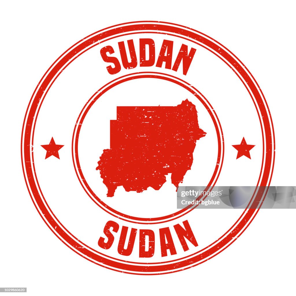 Sudan - Red grunge rubber stamp with name and map