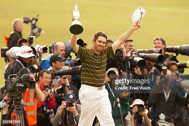 Louis Oosthuizen victorious with Claret Jug trophy after winning tournament on Sunday at Old Course. St. Andrews, Scotland 7/18/2010 CREDIT: Fred...