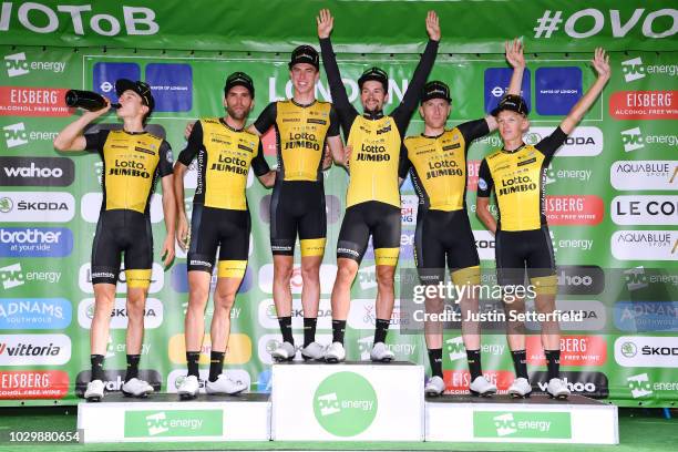 Podium / Primoz Roglic of Slovenia / Koen Bouwman of The Netherlands / Pascal Eenkhoorn of The Netherlands / Jos van Emden of The Netherlands /...