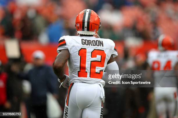 Cleveland Browns wide receiver Josh Gordon on the field for warm ups prior to the National Football League game between the Pittsburgh Steelers and...