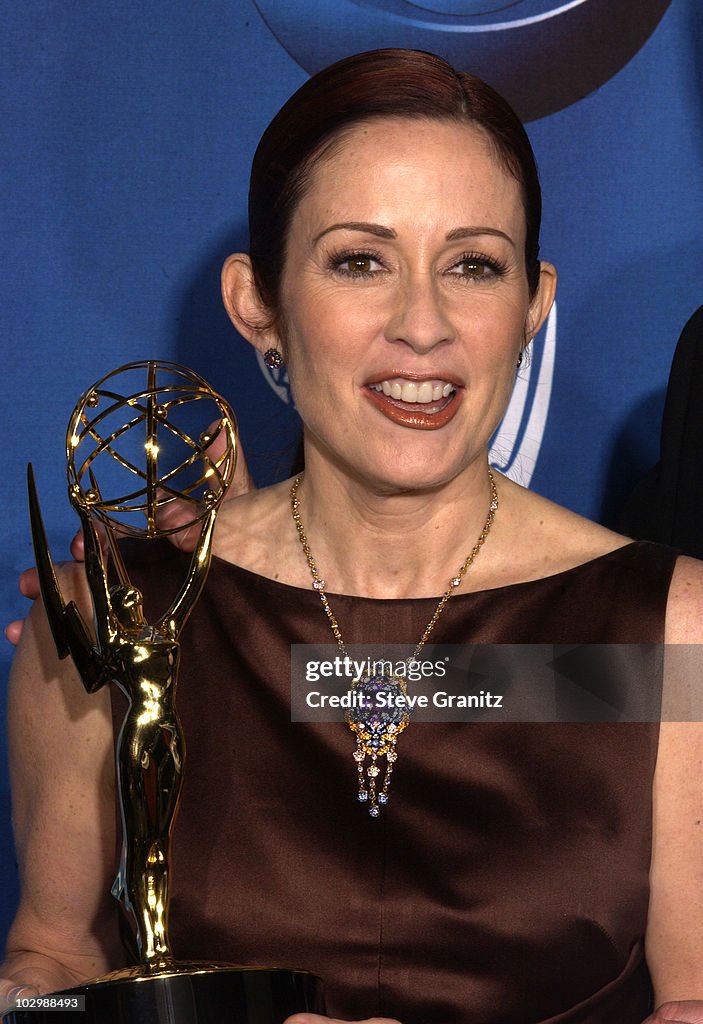 Patricia Heaton shows her Emmy Award after she won Best Actress in a