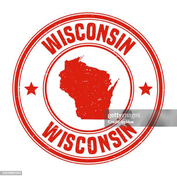 wisconsin - red grunge rubber stamp with name and map - wisconsin stock illustrations
