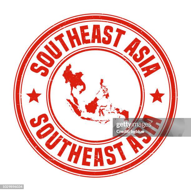 southeast asia - red grunge rubber stamp with name and map - southeast stock illustrations