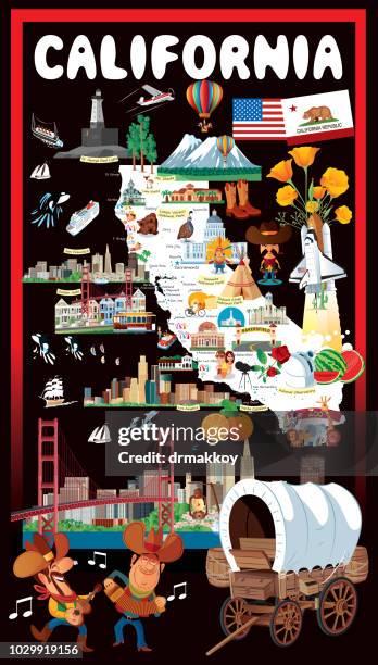 cartoon map of california - oakland california stock illustrations