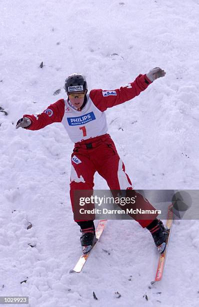 Jacqui Cooper from Australia, lands after her jump, to win round 2 of the World Cup season, during the Philips Mobile Phones World Aerials, which is...