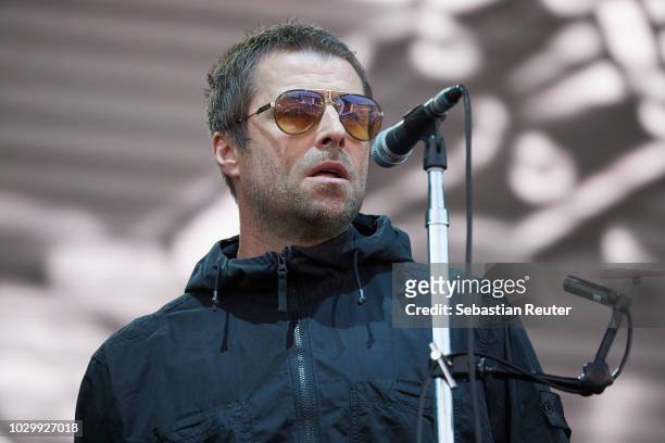 Liam Gallagher performs live on stage during the second day of the Lollapalooza Berlin music festival at Olympiagelaende on September 9, 2018 in...