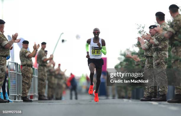 Mo Farah is seen during the Elite Men's Race during The Great North Run on September 9, 2018 in Newcastle upon Tyne, England.