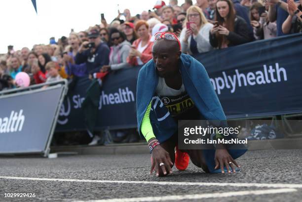 Mo Farah is seen after winning the Elite Men's Race during The Great North Run on September 9, 2018 in Newcastle upon Tyne, England.