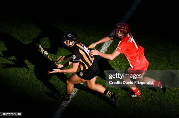 Dublin , Ireland - 9 September 2018; Julie Ann Malone of Kilkenny in action against Chloe Sigerson of Cork during the Liberty Insurance All-Ireland...