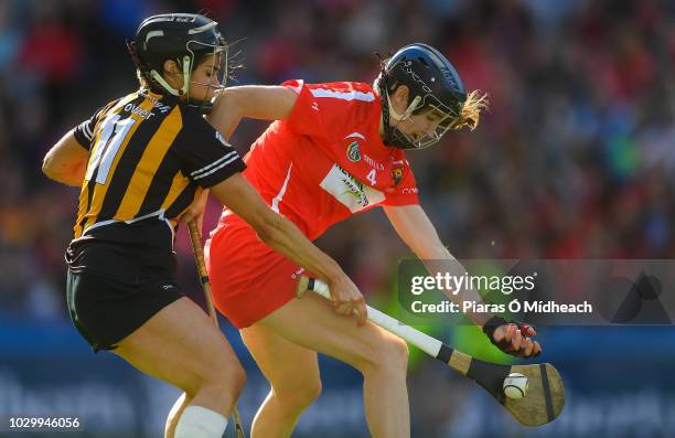 Dublin , Ireland - 9 September 2018; Katie Power of Kilkenny in action against Pamela Mackey of Cork during the Liberty Insurance All-Ireland Senior...